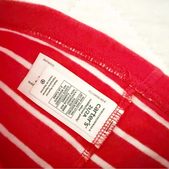 CARTER’S Toddler Pajama Set Red White Stripes Love My Family 2T - Picture 4 of 5